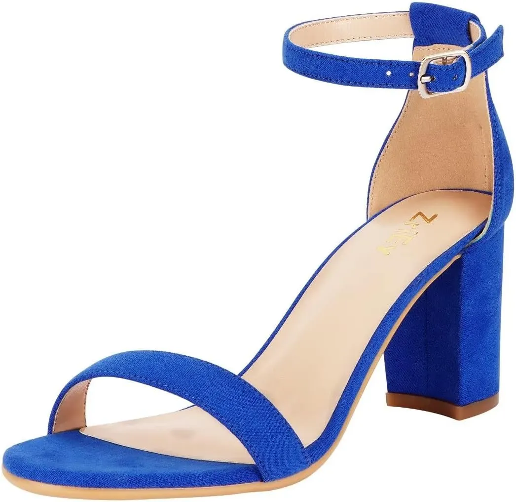ZriEy Women's Chunky Block Open Toe Mid Heeled Sandals Two Strap Slip on Heels Slide Sandals for Party Wedding Dress Dating Daily Pumps Shoes