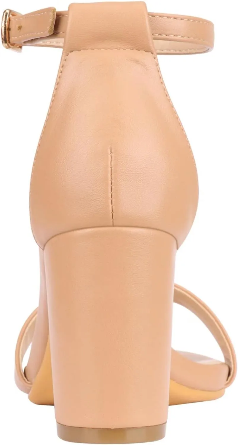 ZriEy Women's Chunky Block Open Toe Mid Heeled Sandals Two Strap Slip on Heels Slide Sandals for Party Wedding Dress Dating Daily Pumps Shoes