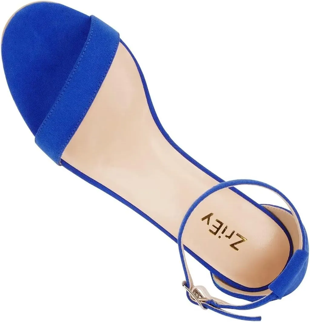 ZriEy Women's Chunky Block Open Toe Mid Heeled Sandals Two Strap Slip on Heels Slide Sandals for Party Wedding Dress Dating Daily Pumps Shoes