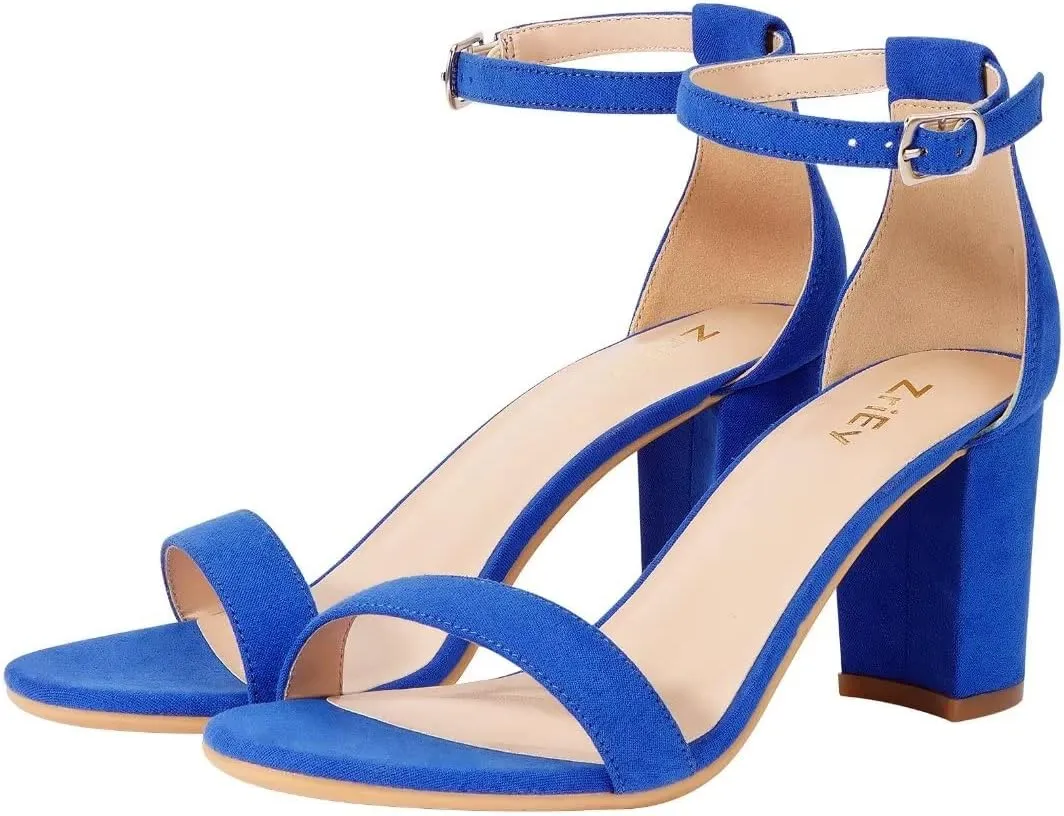 ZriEy Women's Chunky Block Open Toe Mid Heeled Sandals Two Strap Slip on Heels Slide Sandals for Party Wedding Dress Dating Daily Pumps Shoes