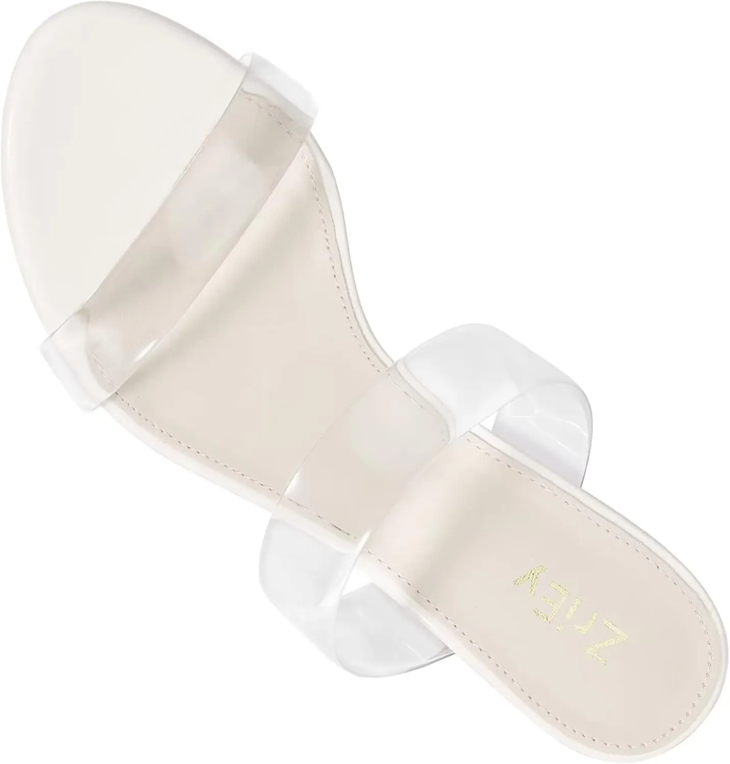 ZriEy Women's Chunky Block Open Toe Mid High Heeled Sandals Two Strap Slip on Heels Slide Sandals for Party Wedding Dress Dating Daily Pumps Shoes