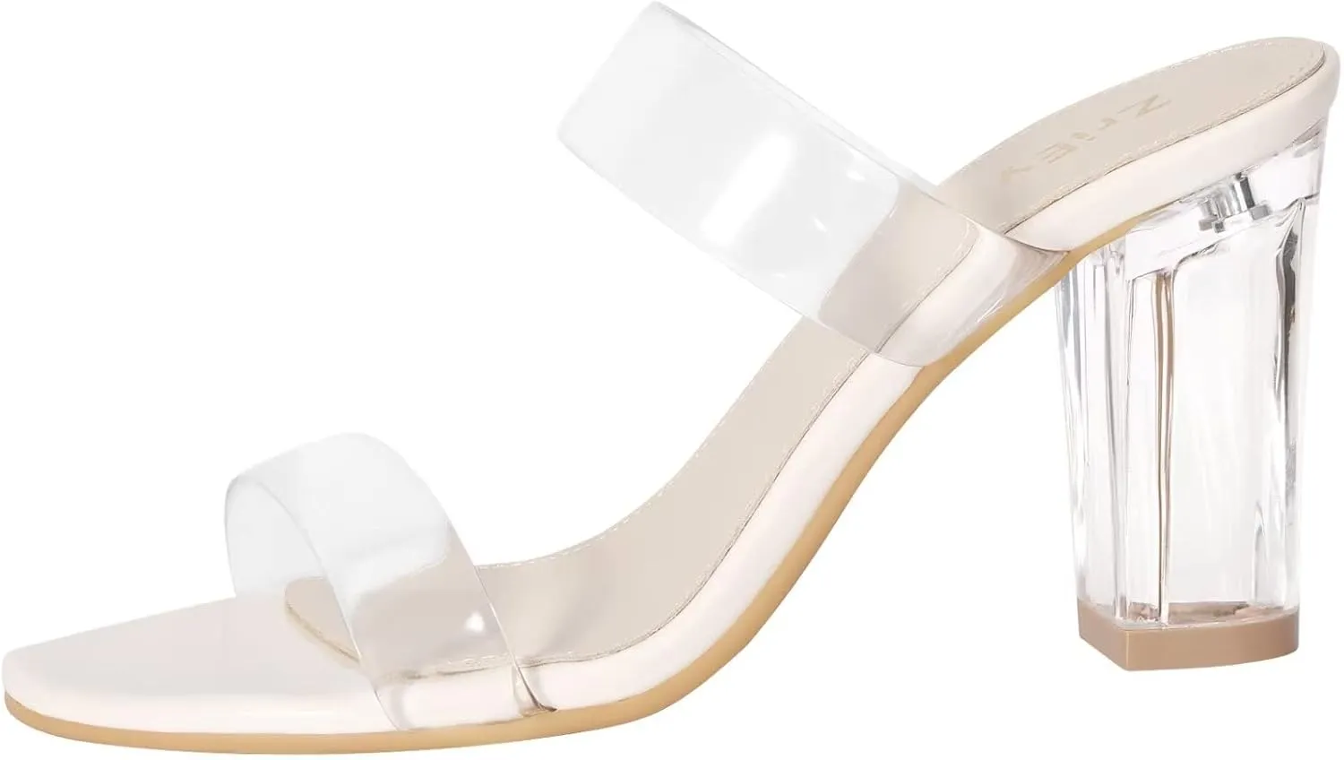 ZriEy Women's Chunky Block Open Toe Mid High Heeled Sandals Two Strap Slip on Heels Slide Sandals for Party Wedding Dress Dating Daily Pumps Shoes