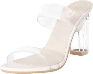 ZriEy Women's Chunky Block Open Toe Mid High Heeled Sandals Two Strap Slip on Heels Slide Sandals for Party Wedding Dress Dating Daily Pumps Shoes