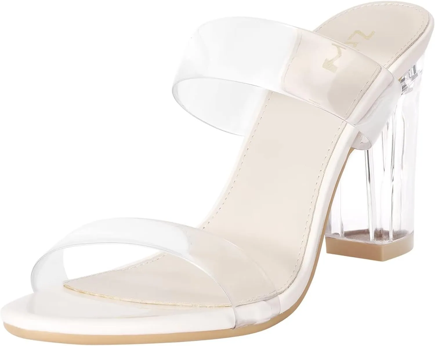 ZriEy Women's Chunky Block Open Toe Mid High Heeled Sandals Two Strap Slip on Heels Slide Sandals for Party Wedding Dress Dating Daily Pumps Shoes