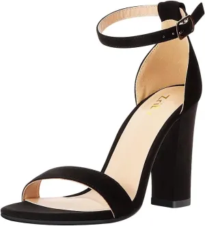 ZriEy Women's Chunky High Heels 4 Inches Block High Heels Open Toe Ankle Strap Sandals Party Wedding Daily Wear Shoes