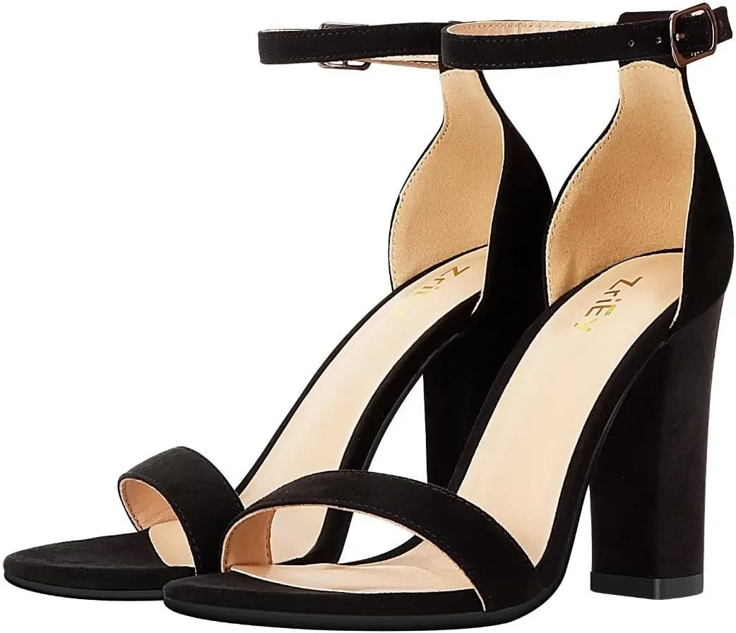 ZriEy Women's Chunky High Heels 4 Inches Block High Heels Open Toe Ankle Strap Sandals Party Wedding Daily Wear Shoes