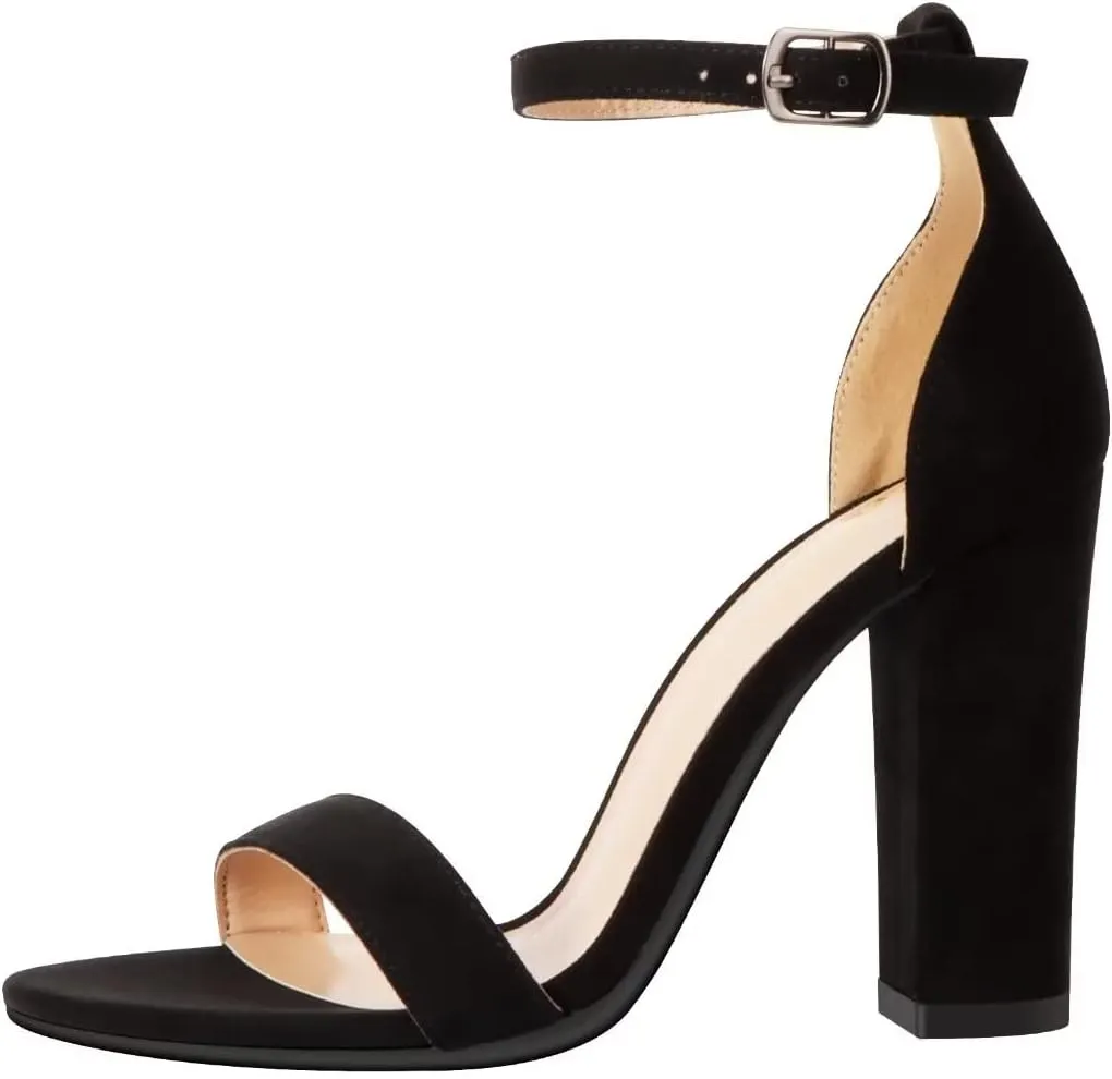 ZriEy Women's Chunky High Heels 4 Inches Block High Heels Open Toe Ankle Strap Sandals Party Wedding Daily Wear Shoes