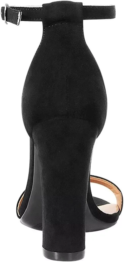 ZriEy Women's Chunky High Heels 4 Inches Block High Heels Open Toe Ankle Strap Sandals Party Wedding Daily Wear Shoes