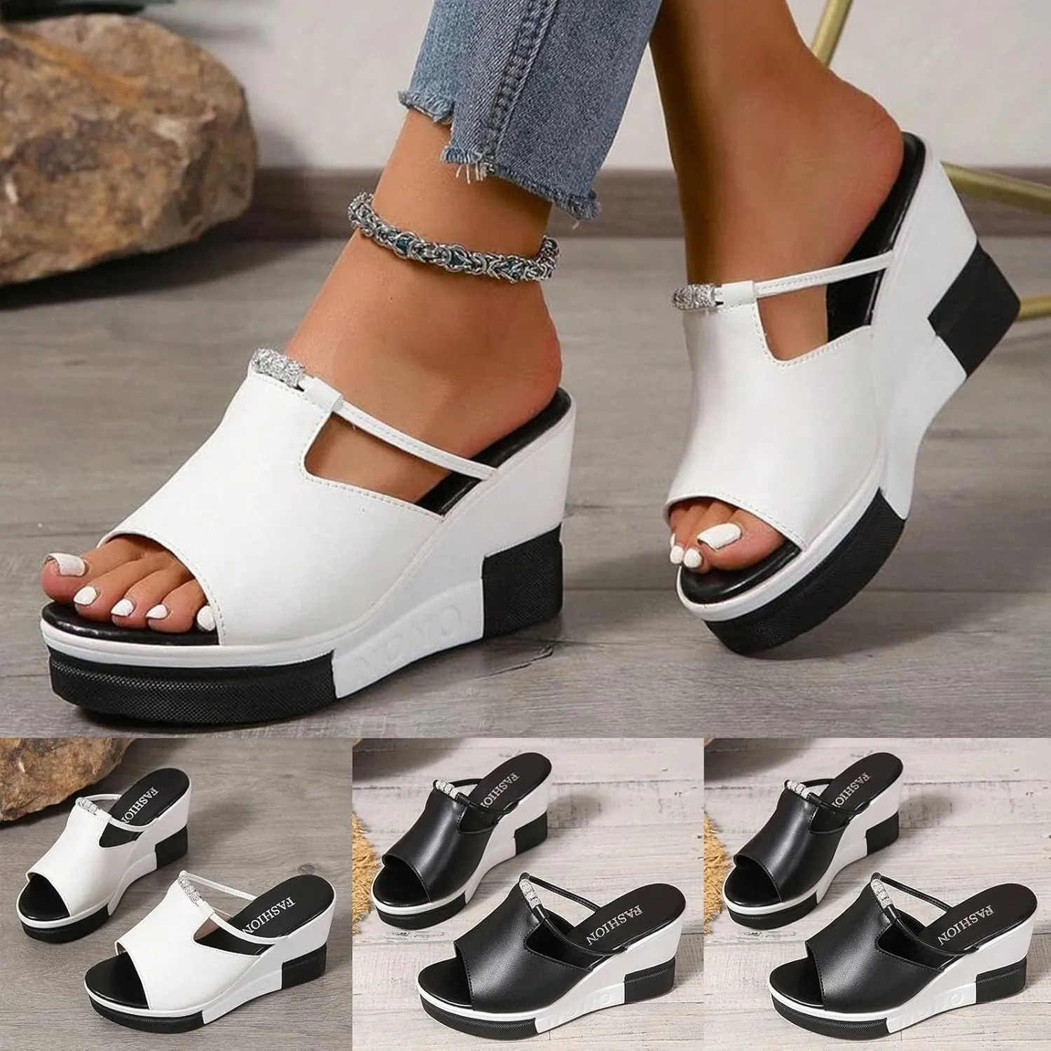 ZSpzx Platform Sandals for Women Wedges Dressy Summer Beach Comfortable Cute Shoes Casual Women's Heels Open Toe Slip On Mules Wedge Womens Slides Fashion Prom Slippers Retro Dress Bohe Ankle Sandal