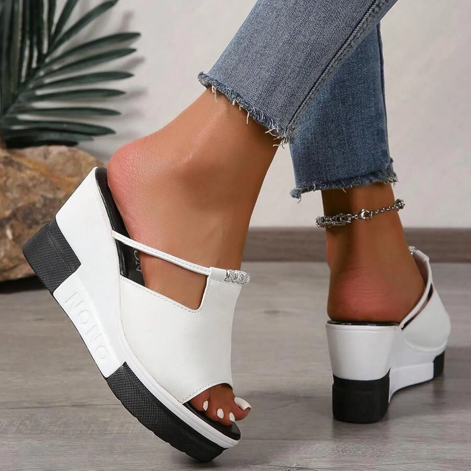 ZSpzx Platform Sandals for Women Wedges Dressy Summer Beach Comfortable Cute Shoes Casual Women's Heels Open Toe Slip On Mules Wedge Womens Slides Fashion Prom Slippers Retro Dress Bohe Ankle Sandal