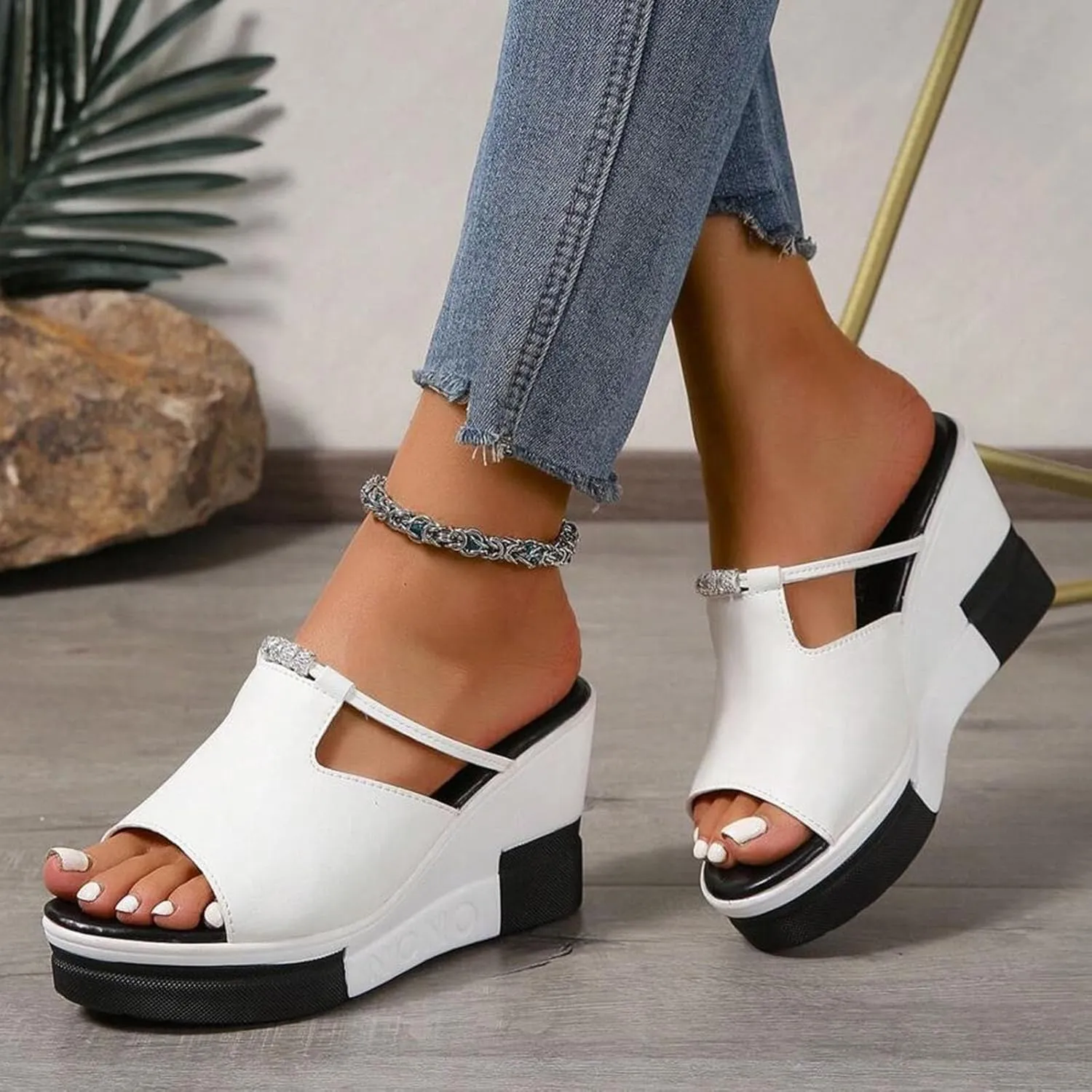 ZSpzx Platform Sandals for Women Wedges Dressy Summer Beach Comfortable Cute Shoes Casual Women's Heels Open Toe Slip On Mules Wedge Womens Slides Fashion Prom Slippers Retro Dress Bohe Ankle Sandal