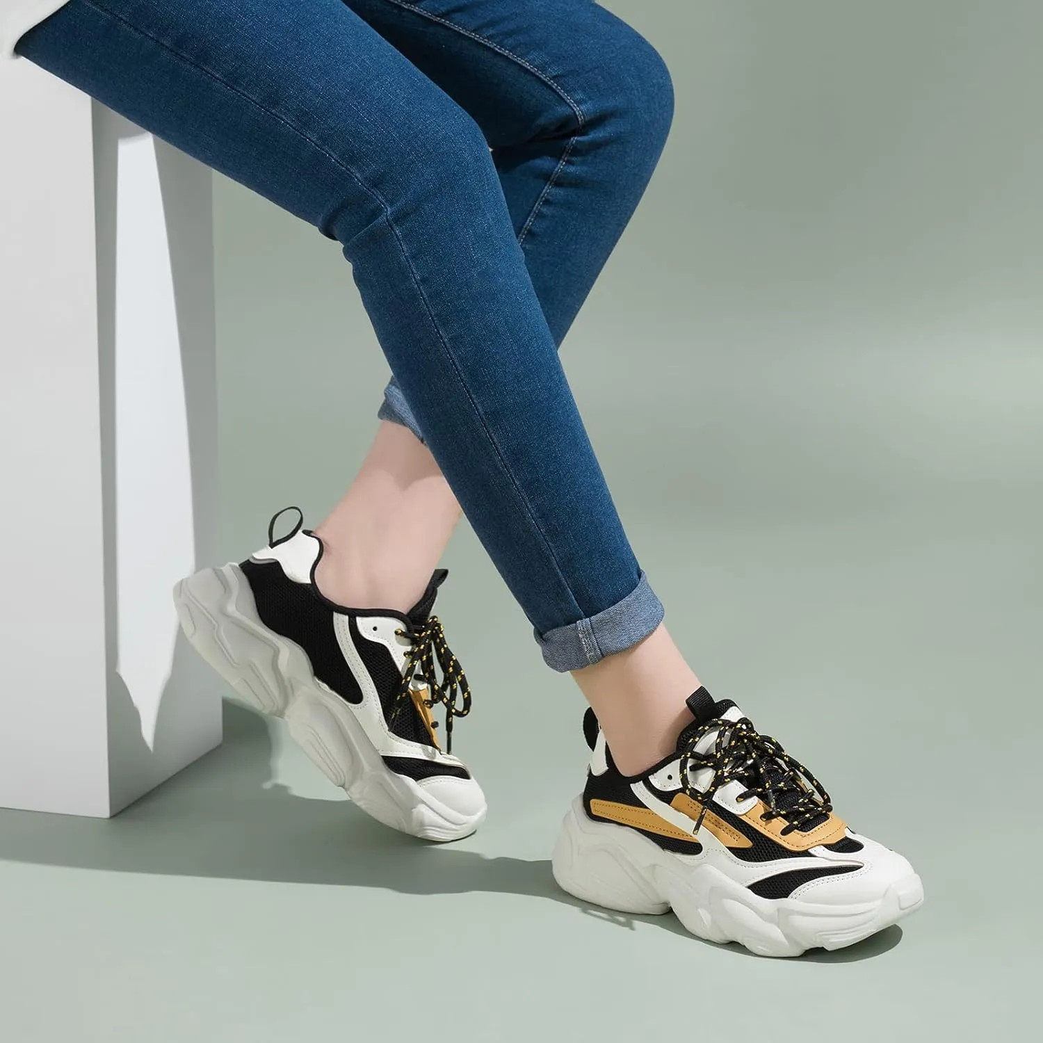 ZURIN Womens Chunky Platform Sneakers-Lightweight Breathable Dad Shoes,Casual Lace-Up Walking Sneakers,Comfortable Fashion Tennis Shoes