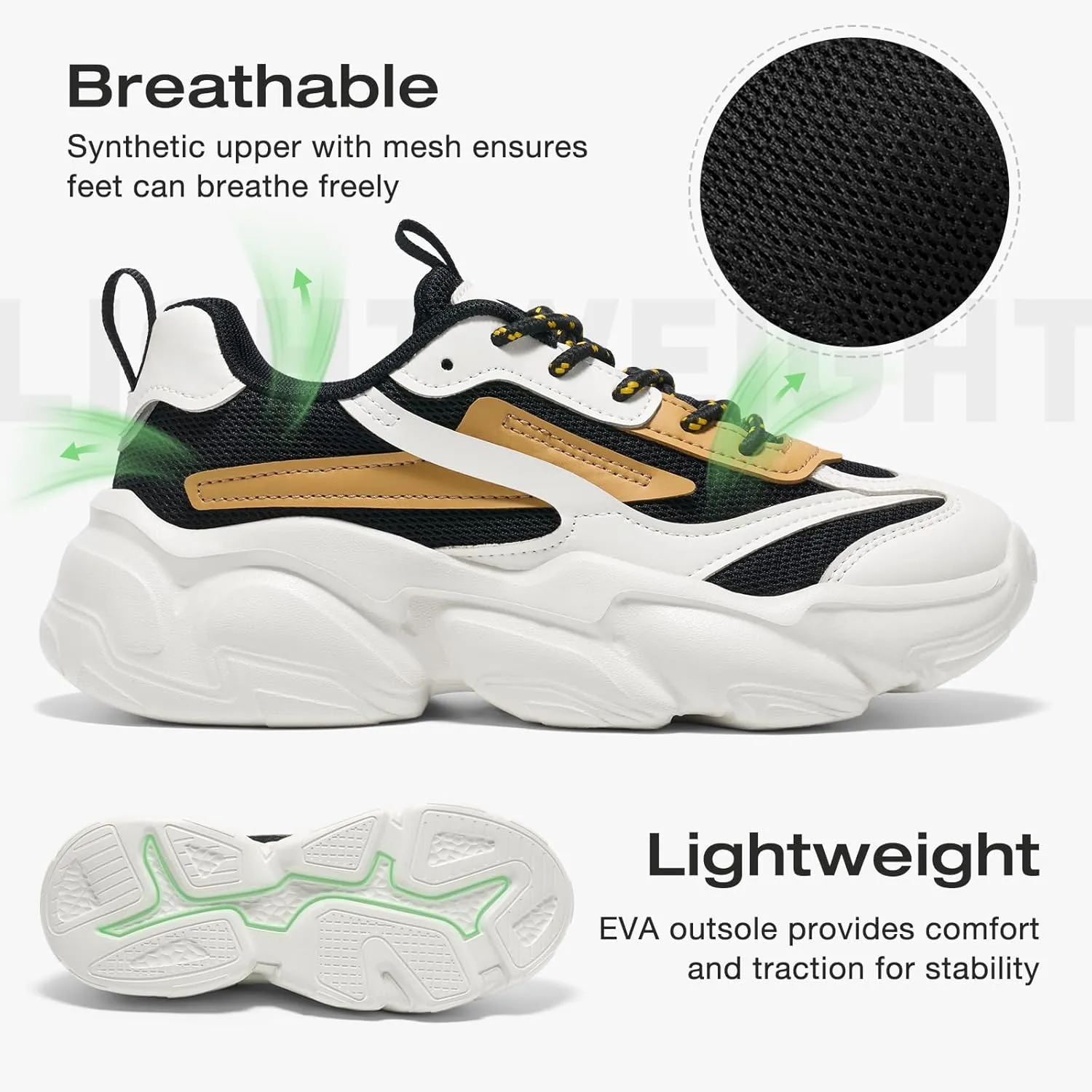 ZURIN Womens Chunky Platform Sneakers-Lightweight Breathable Dad Shoes,Casual Lace-Up Walking Sneakers,Comfortable Fashion Tennis Shoes